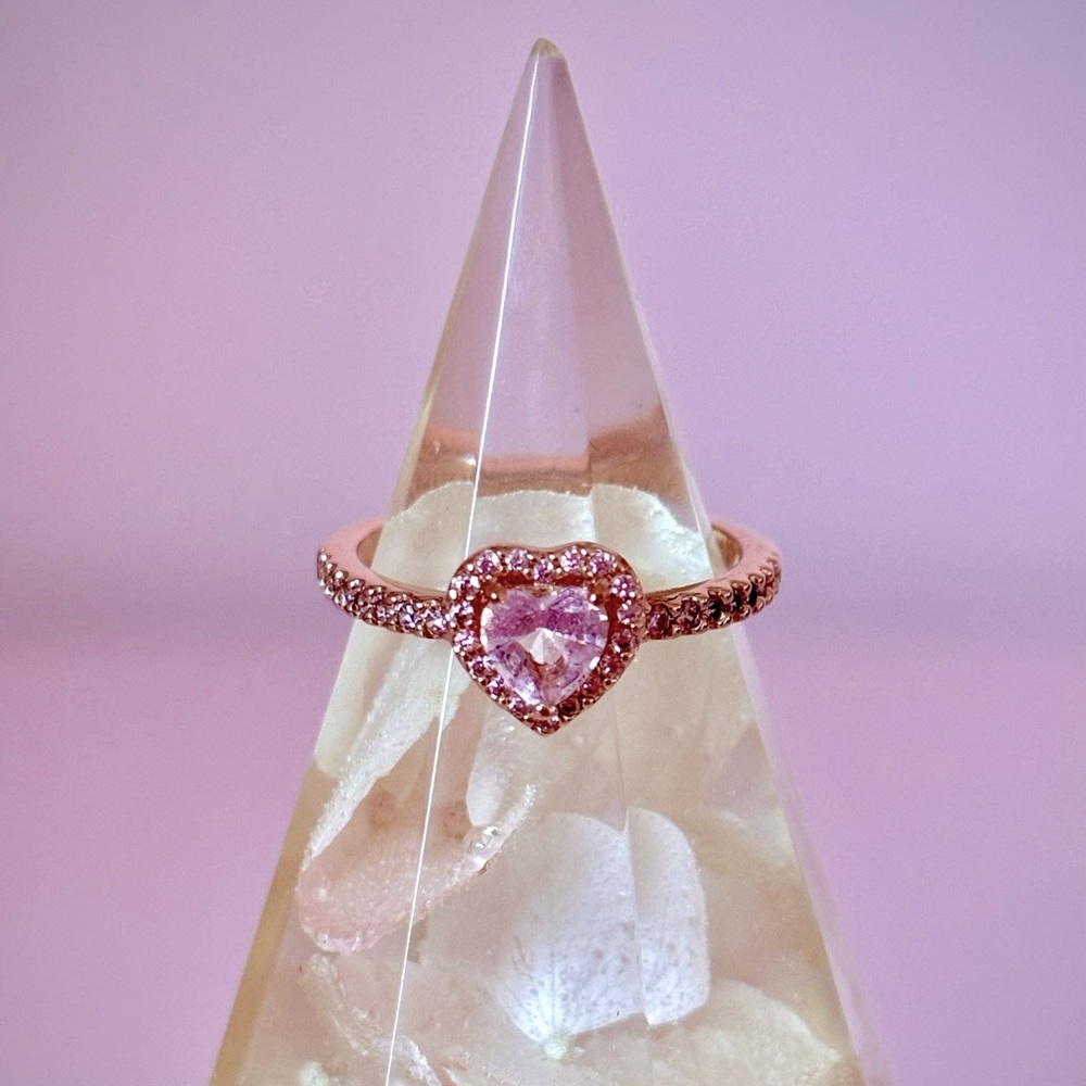 Pandora 14k Rose Gold Sparkling Heart Ring